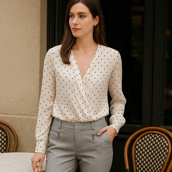 CLUB MONACO Ivory Polka Dot Blouse – Size S (S/P) 100% Silk - Picture 9 of 9